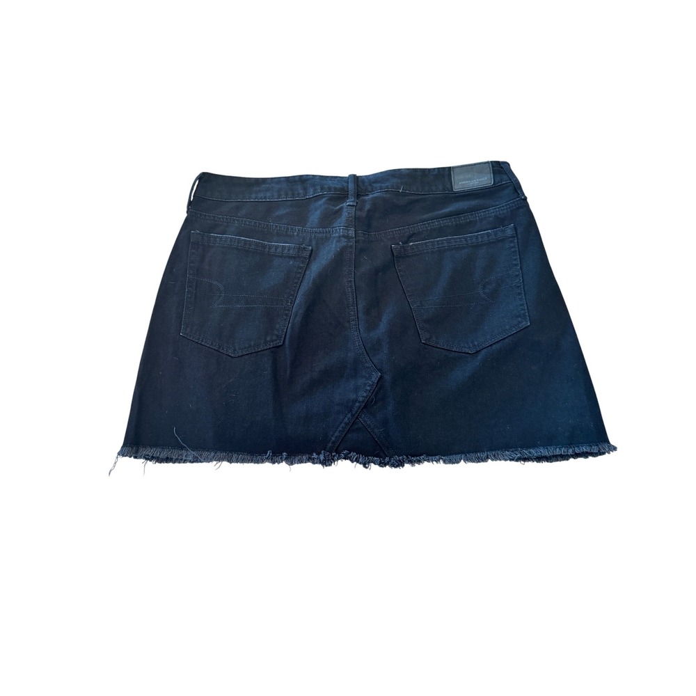 American Eagle Outfitters Hi Rise Festival Mini Blk Denim Skirt Distress‎ Hem 14
